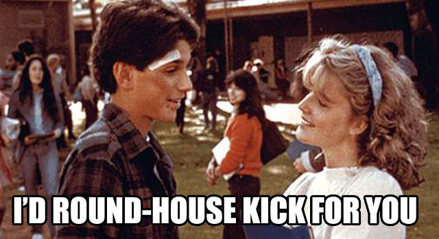 Valentines Day meme karate kid I'd round house kick for you