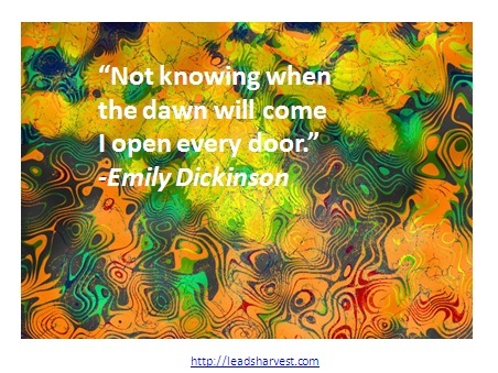 Not knowing when the dawn will come, I open every door. ~Emily Dickinson