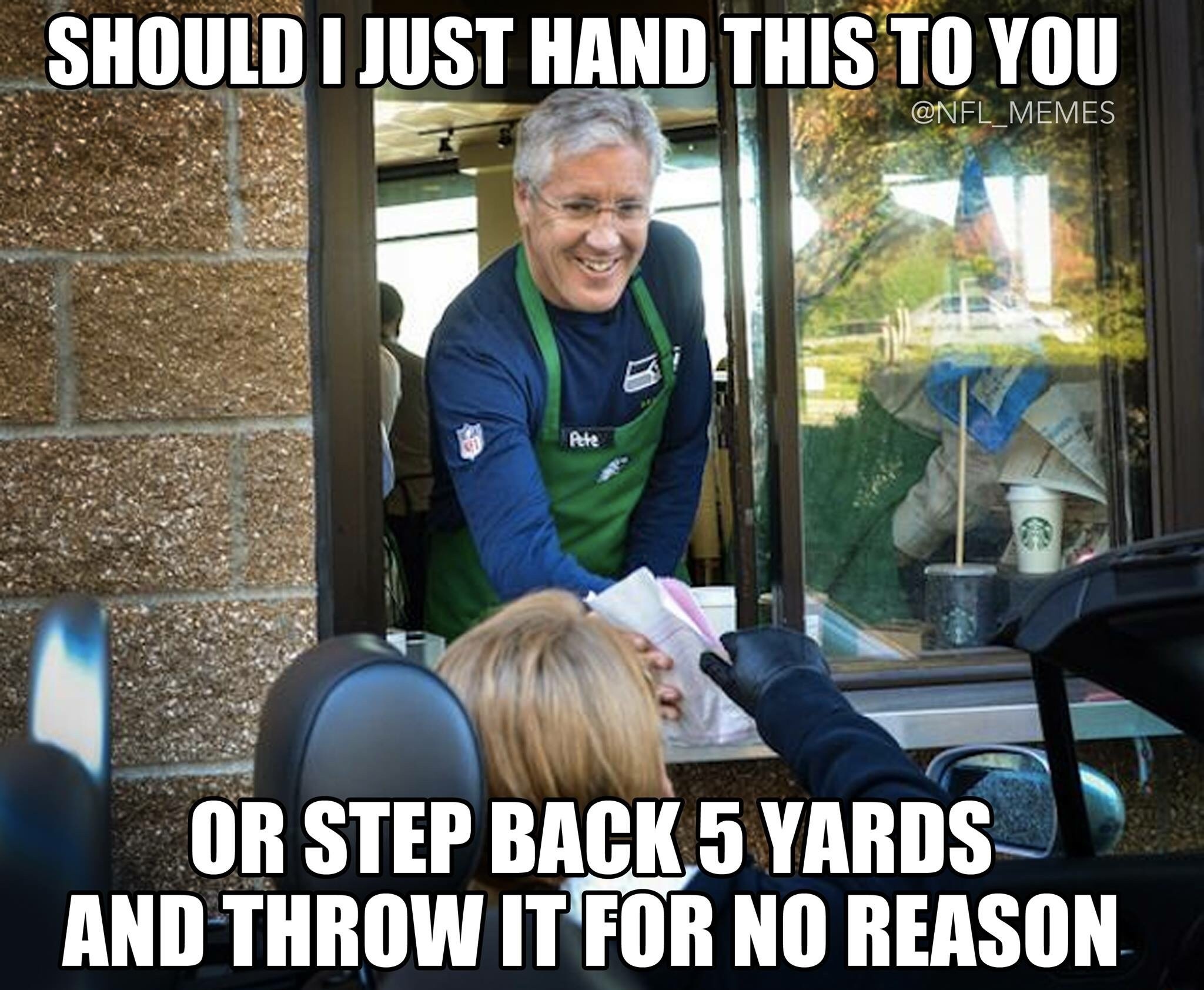 Superbowl 49 Pete Carroll logic meme Imgur should I hand this to you or step back 5 yards and throw it for no reason