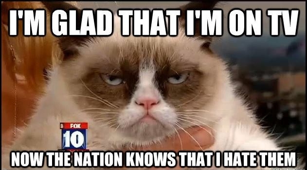 Grumpy Cat I'm glad I got on TV. Now the nation knows I hate them.