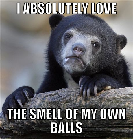 Confession Bear meme I love the smell of my own balls