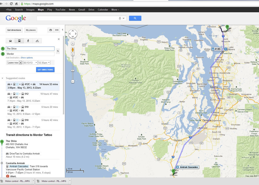 The Shire to Mordor bus directions google maps