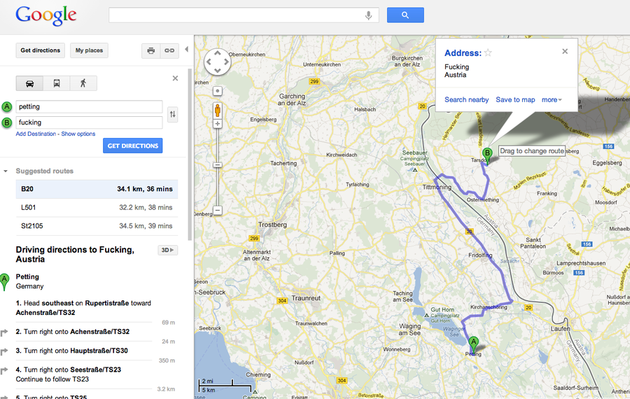 Petting Germany to Fucking Austria google maps
