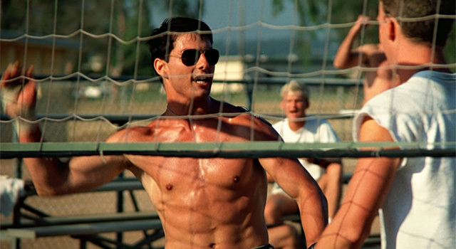 Tom Cruise shirtless beach volleyball Top Gun hot six pack abs